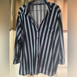 Navy and White Striped Casual Button Down Shirt